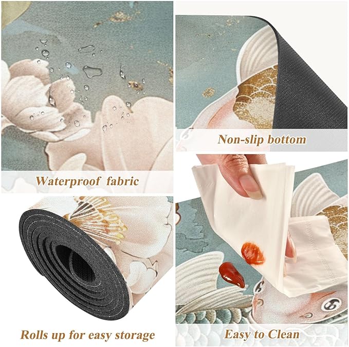 Blue Pink Japanese Flowers Fish Realistic Simple Style Trivet Table Runner Heat Resistant 230F for Hot Dishes Pots Plates Kitchen Dining Table Protector Decorative 39.37 X 11.8 Inch