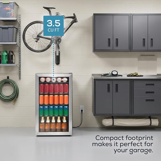 Igloo 3.5 Cu. Ft. Mini Fridge - Stainless Steel Single Door Compact Beverage Refrigerator with Shelves for Homes, Dorms & Offices- Keep Snacks and Drinks Cool with Temperature Control Mini Fridge