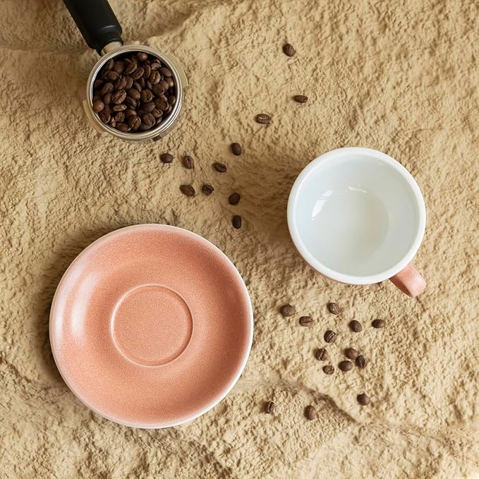 Loveramics Matt Cappuccino Cup, 8 oz Ceramic Latte Art Mug with Saucer, Thick-walled stoneware cup Set, Barista Latte Cup Set for Latte, Cappuccino, Tea - Mineral Colors (Cinnabar, 8OZ)
