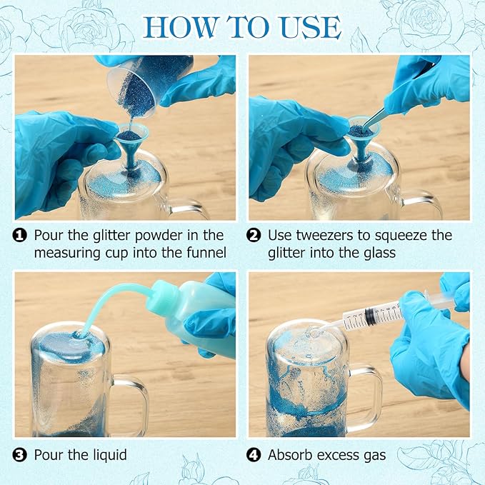 Baderke 20 Pcs Snow Globe Tumbler DIY Kit 16 oz Tumbler Squeeze Bottle, Glitter, Funnel Tweezer Silicone Cup Cradle Measuring Cup Glove Flashlight Buffer for Beginner(Blue,Special)