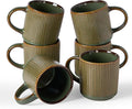 famiware Coffee Mug Set for 6, Star 12 oz Catering Mugs Cup Set with Handle for Coffee, Tea, Cocoa, Milk - Ceramic Stoneware Drinkware Set, Moss