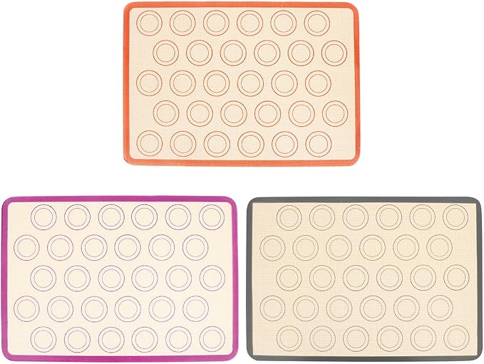DECHOUS 3 Pcs Silicone Baking Mats 42x29.5cm High Temperature Resistant Fiberglass Nonstick Bake Liners for Oven Pastry Bread Cake Baking Pads with Rounded Coffee Bottom Edges