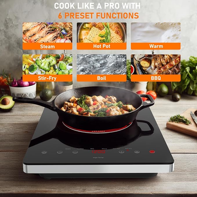 TOPWISH Hot Plate Electric Single Burner Cooktop,Portabl Electric Stove | Small Stove Electric 1300W with LED Touch,Child Lock,110V Glass Countertop Burner for Cooking