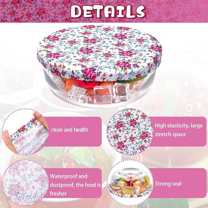 Patelai 10 Pcs Bowl Covers Reusable in 5 Size Stretch Cloth Fabric Elastic Food Storage Bowl Covers Bread Sourdough Lids for Proofing Food Fruits Leftover(Red, Green, Yellow,Flowers Style)
