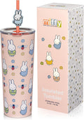 Dragon Glassware | Miffy Stainless Steel Tumbler with Straw, 24 oz - Pink | Vacuum Insulated Stainless Steel Tumbler with Straw & Lid; Double Walled Tumbler with Straw Charm; Miffy Cup with Lid
