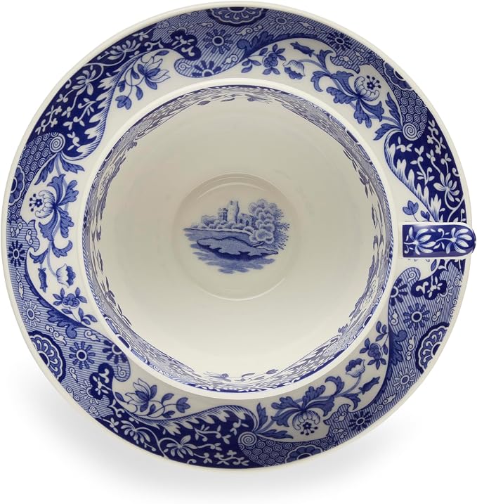 Portmeirion Spode Blue Italian Teacup and Saucer, 20-ounce Capacity, Jumbo Tea Set, Coffee Mug, Cup for Tea, Lattes, Espressos, and Hot Beverages - Blue & White