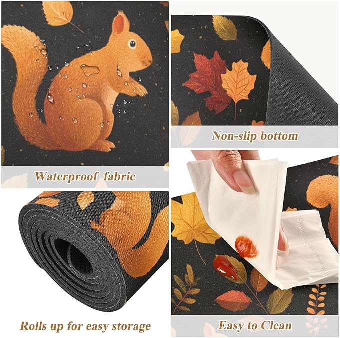 Black Orange Squirrel Leaves Falling Trivet Table Runner Heat Resistant 230F for Hot Dishes Pots Plates Kitchen Dining Table Protector Decorative 39.37 X 11.8 Inch