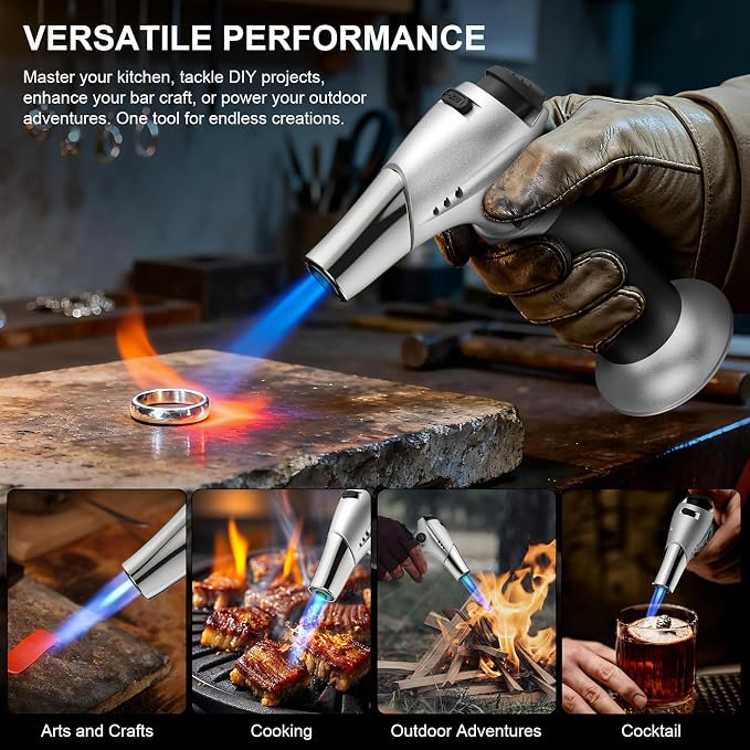 TBTEEK Butane Torch, Kitchen Torch Cooking Torch with Safety Lock & Adjustable Flame for Cooking, BBQ, Baking, Brulee, Creme, DIY Soldering(Butane Not Included)
