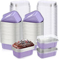Vesici 100 Sets Mini Loaf Pans with Lids, 5.7 oz Disposable Aluminum Foil Baking Cups, Rectangle Cake Pans for Baking Storage Birthday Party(Purple)