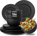 MIAMIO - 12-Piece Dinnerware Set, 4x Dinner Plates (28 cm), 4x Breakfast Plates (23 cm), 4x Bowls (750 ml), 12-Piece Set for 4 People - Microwave and Dishwasher Safe - Oasis Collection (Black)