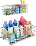 ROOMTEC Pull Out Cabinet Organizer Under Sink Slide Out Storage Shelf with 2 Tier Sliding Wire Drawer, Sliding Storage for Inside Kitchen Cabinet- 11½ in. W x 17¾ in. D (Left)