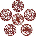 Trivets for Hot Dishes, Silicone Trivet Hot Pads for Kitchen Tabletops, Silicone Trivets for Hot Pots and Pans on Countertops, Round Heat Resistant Mat for Pot Holder Set of 6 Burgundy