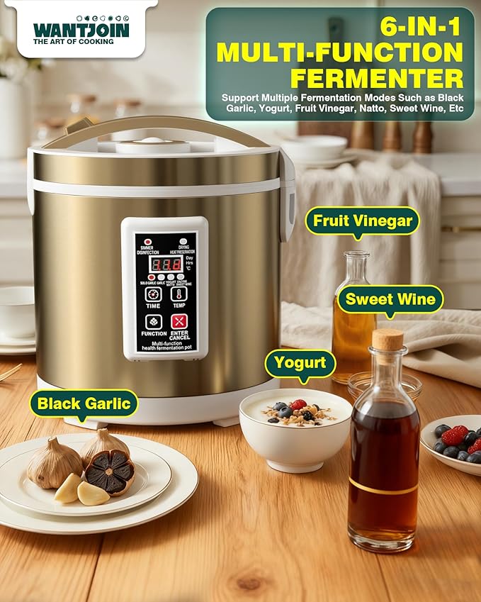 WantJoin Black Garlic Fermenter 7.5L - Full Automatic Black Garlic Maker, Intelligent Control, 360°Even Dry Heating, Makes 4-6 LBS Black Garlic Fermenter Machine, For Multi Clove&Whole Clove Garlic