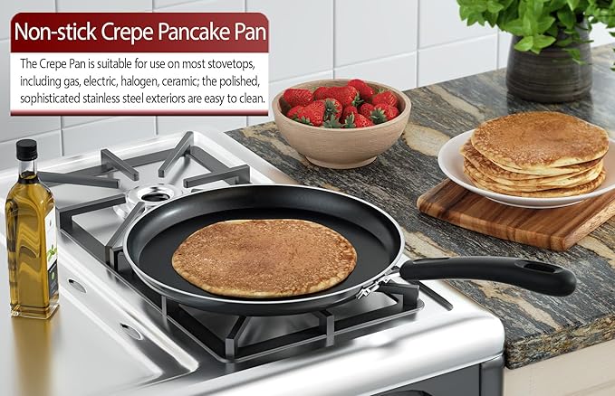 Cook N Home 10.25-Inch Nonstick Heavy Gauge Crepe Pancake Pan Griddle, 26cm, Black