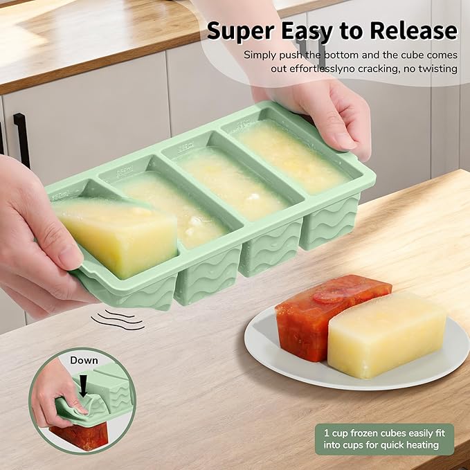 Doasuwish 3-Pack Silicone Freezer Trays with Lid,2 Large 2-Cup(500ml)&4 Medium 1-Cup(125ml)&6 Small 1/2-Cup(75ml) Soup Freezer Container Molds,Ice Cube Tray For Meal Prep&Freezing Soup,Stews,Sauces