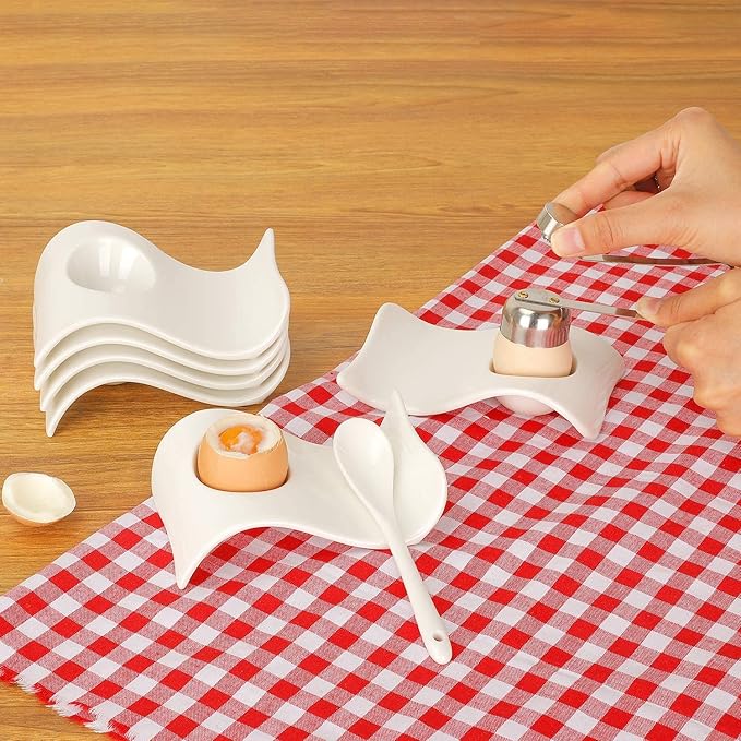 Egg Cups for Soft Boiled Eggs, Ceramic Egg Cup, Soft Boiled Egg Holder 6 + 1 Egg Topper Cutter for Decor/Breakfast/Brunch
