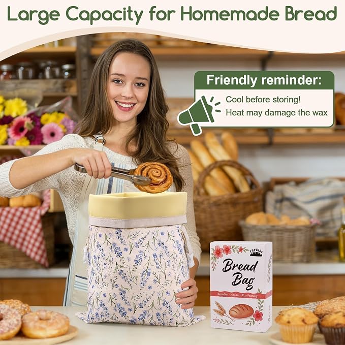 Beeswax Bread Bags for Sourdough, 2 Pack Reusable Bread Bag for Storage XL 17x13 Inch, Powder Blue Bread Bags for Homemade Sourdough - Keep Fresh, Freezer Safe