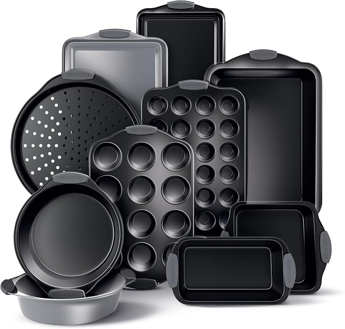 Country Kitchen Nonstick Stackable Bakeware Set - Heavy Duty, Durable, Easy Release Baking Set, Grey, 10 Pcs