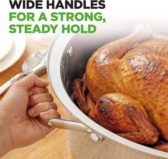 NutriChef 20" Oval Roasting Pan with Rack and Lid - Premium Stainless Steel Roaster Dish w/ Wide Handles & Removable Rack, Multi-Use Cookware for Turkey, Chicken, Stews, & More - Dishwasher Safe