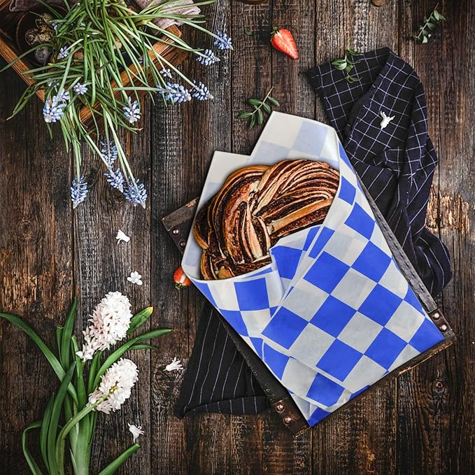 Fasmov 1000 Sheets 12 x 12 inches Sandwich Paper Deli Basket Liner Wrap Food Basket Liners Wrapping Checkered Sheets, Blue & White
