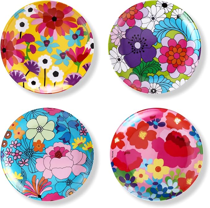 French Bull Assorted Plates - 4 Piece Set - 9 inch Melamine Salad Plates Set of 4 - Melamine Dinnerware for Indoor and Outdoor - Assorted Garden Floral