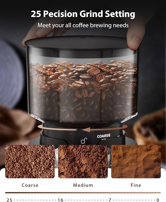Aromaster Burr Coffee Grinder,Adjustable 2-12 Cups Timer, Black