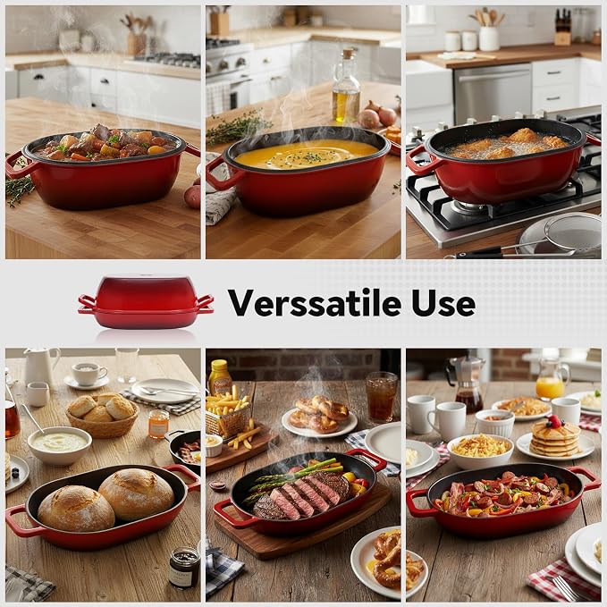 Northriver Casting Enameled Cast Iron Oval Dutch Oven for Bread Baking，12"x8" Bread Pot with Lid，Ideal for Sourdough, Artisan Loaves & Family Meals，5 Qt