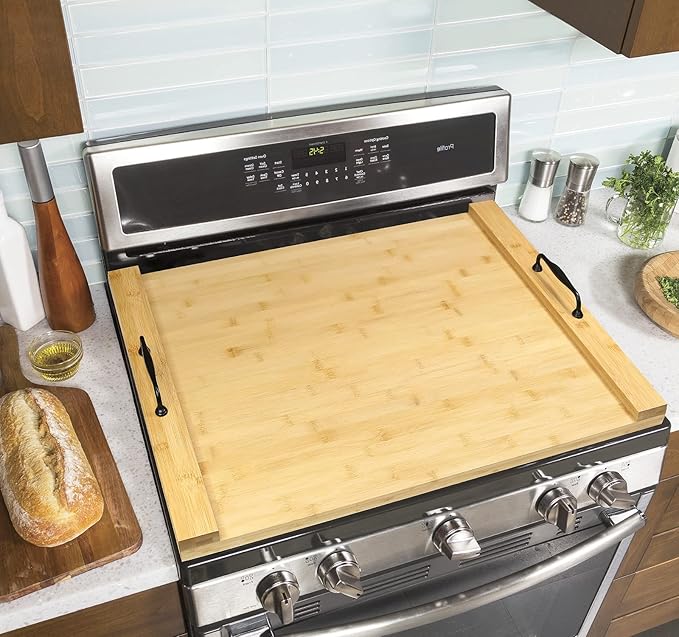 GASHELL Noodle Board Wood Stovetop Cover with Handles for Electric/Gas Stove Top(Bamboo)
