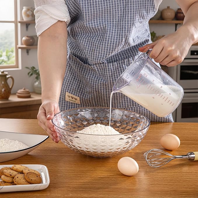 DaYammi Measuring Cups 2-Piece, Unbreakable Food-Grade Plastic Measuring Cup for Dishwasher, 4-Cup Nesting Liquid Measuring Cups for Prepping, Baking, Cooking, Readable Markings, Clear