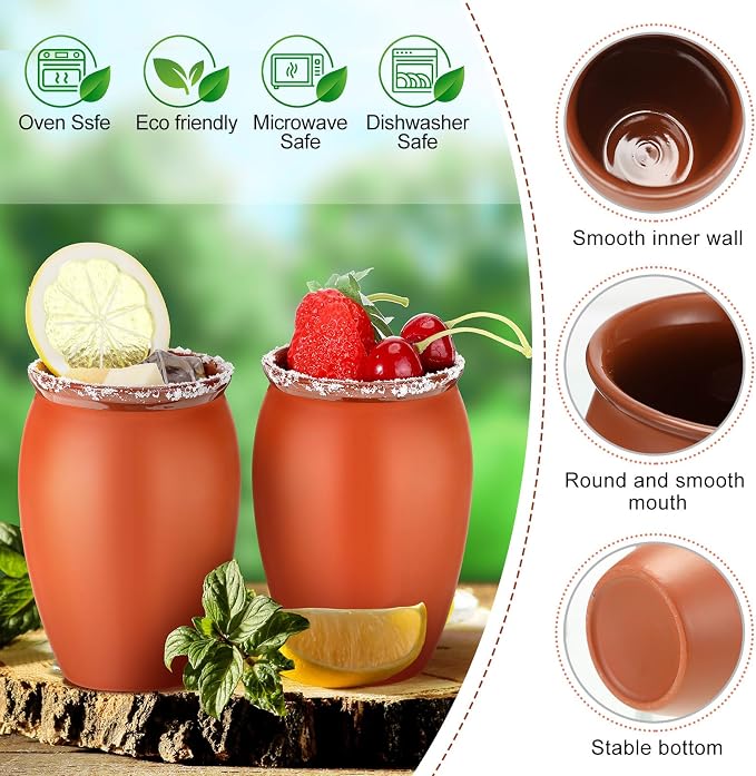 Gejoy 6 Set 20 oz Cantaritos De Barro Mexicanos Cantaritos Shooters Pottery Taco Tuesday Mexican Clay Cup Fiesta De Barro Mexicanos Cocktail Cups Cocktail Glasses for Tequila Margaritas Mojitos