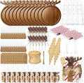 Potchen 12 Set Christmas Kitchen Gifts Wood Cheese Board Fork Spoon Butter Spreaders Dish Cloth Thank You Card Ribbon and Gift Bags for Merry Christmas Cooking Serving Xmas Utensils Gifts (Reindeer)