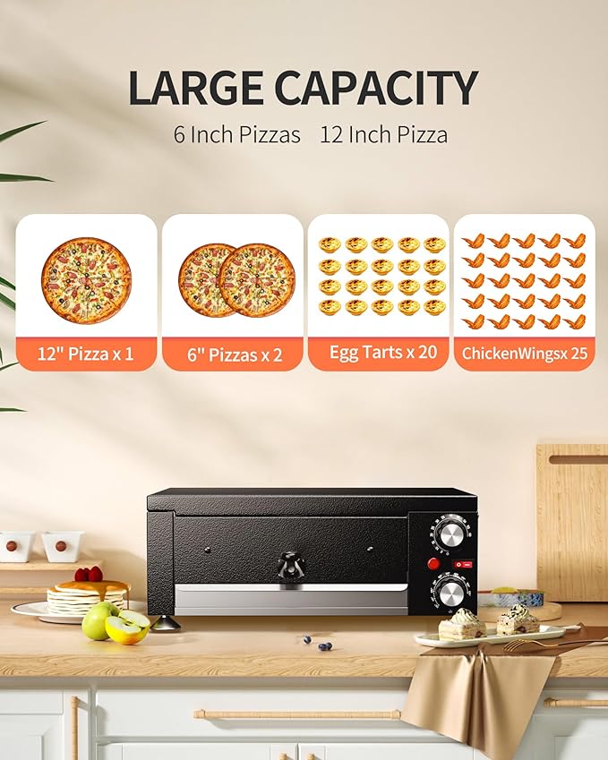 Electric Pizza Oven Indoor Countertop Pizza Oven Commercial Pizza Maker Machine for Home with Timer Stainless Steel Pizza Cooker, Suitable for Both Commercial and Home Use (Black1)