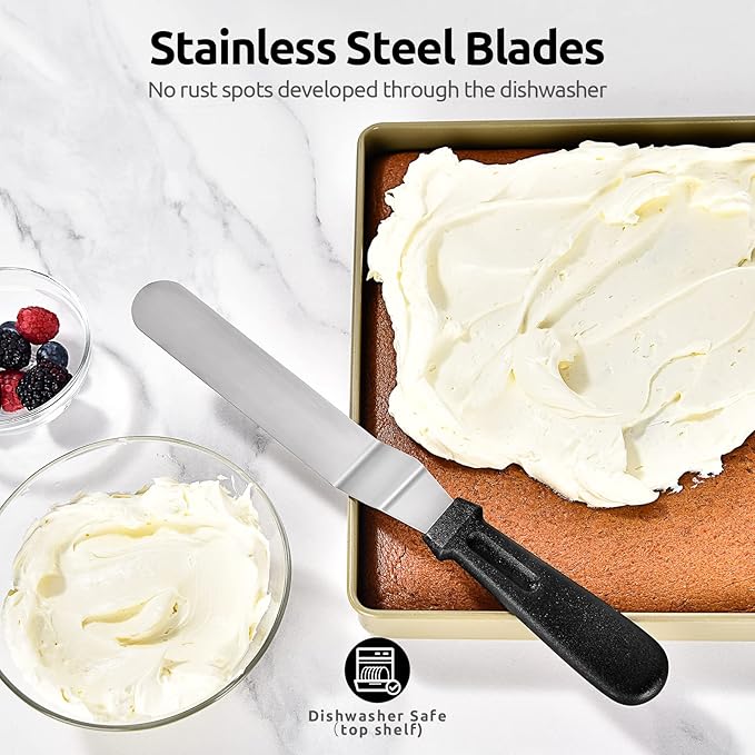 U-Taste 18/0 Stainless Steel Icing Spatula with PP Plastic Handle, and Upgraded Measuring Cups and Spoons Set of 10 with Reinforced Welded Handle (Black)