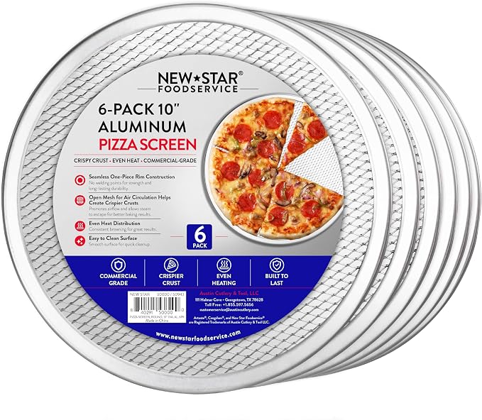 New Star Foodservice Restaurant-Grade Seamless Aluminum Pizza Baking Screen, 10 Inch, Pack of 6