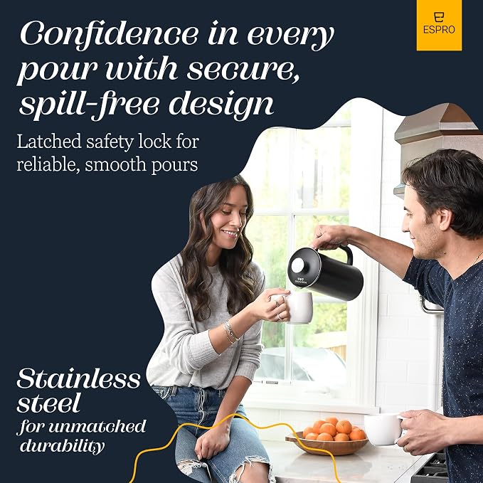ESPRO Pro P7 French Press Stainless Steel 304 – Patented Double Walled Micro-Filter Insulated French Press Coffee Maker, Grit-Free Brew - Heat Resistant BPA Free - Matte Black - 18oz