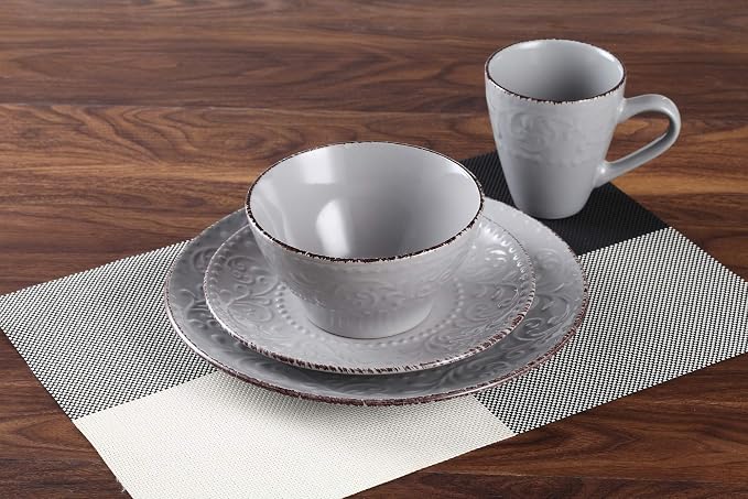 Lorren Home Trends LH527 Dinnerware Set for Entertaining, One Size, Gray