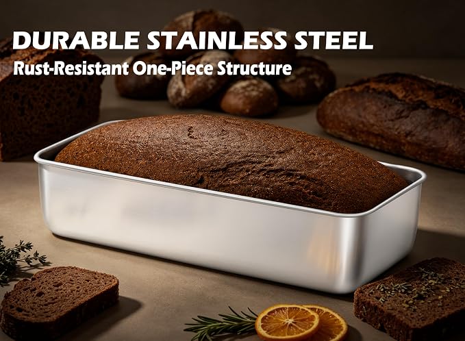 Leonyo 12x5IN Large Stainless Steel Loaf Pans for Baking Bread, 2 Pack | Non-Toxic Long Rectangular Metal Sandwich Bread Loaf Pans Tin for Homemade Meatloaf Sourdough Bread, Dishwasher Safe