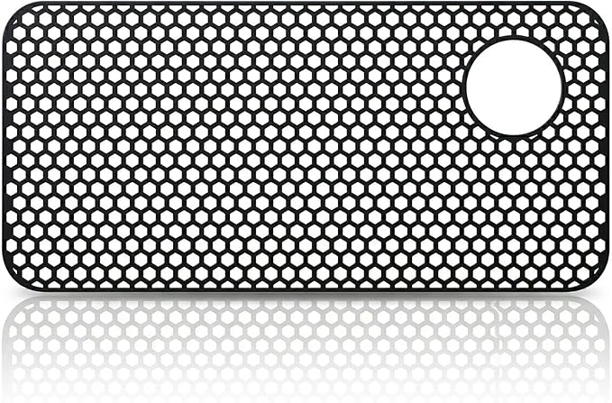 Silicone Sink Protectors for Kitchen - Non-Slip Heat Resistant Grid Mat for Farmhouse Porcelain Stainless Steel, Protects & Cushions Your Sink(Black 1PCS, 28.5"x14.5" Right-Side Drain)