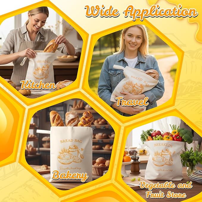 Reusable Beeswax Bread Bags - 2PCS Wide Zipper Access Bees Wax Homemade Sourdough Bread Food Storage Bag, L-shaped XL Coated Cotton Waxed Freezer Freshness Preservation for Home Kitchen Baking