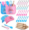 RoundFunny 48 Pcs Kids Mini Baking Supplies with Kitchen Utensil, Pot Holders, Spatula, Rolling Pin, Whisk for Kids Classroom School Exchange Party Favors (Medium)