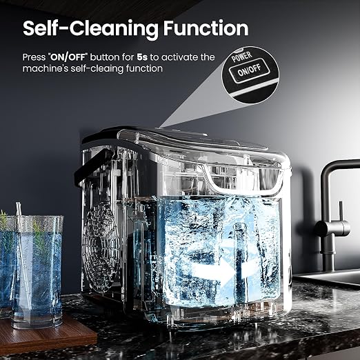 Antarctic Star Pro-Grade Countertop Ice Maker, 9 Cubes in 6 Mins, 26.5lbs/Day, Self-Cleaning, Ultra-Quiet for Home Bar, Kitchen, Office & Entertaining