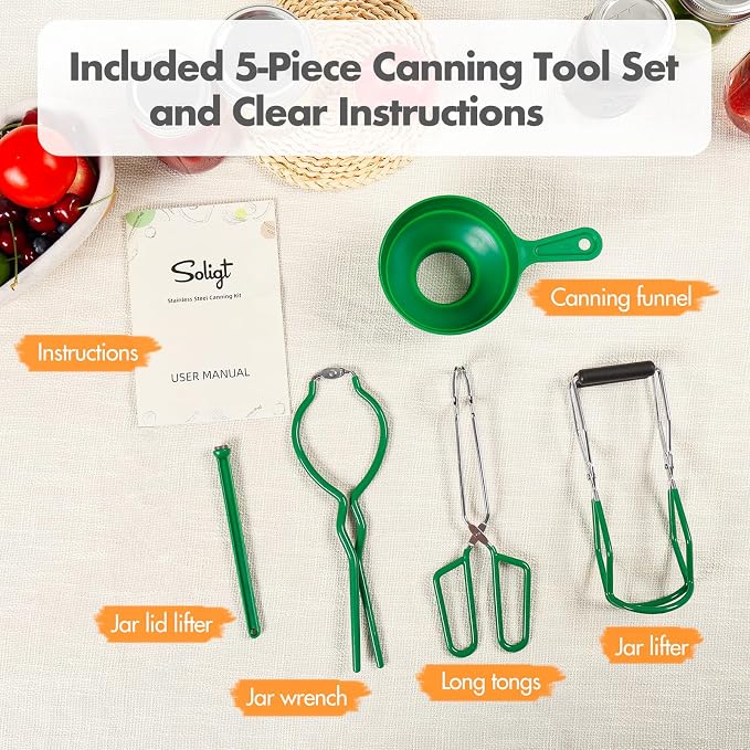 21.5Qt Water Bath Canner with Glass Lid and Jar Rack, Stainless Steel Canning Kit with Canning Tool Set