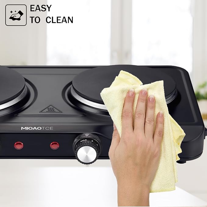 1800W Electric Hot Plate for Cooking, Double Burner with 7.2"&6.1" Cast Iron Heating Plate, Portable Cooking Stove, Adjustable Temperature Controls, Easy to Clean, Compatible for All Cookwares