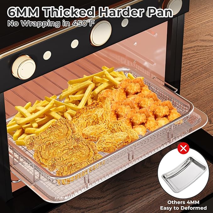Air Fryer Basket for Oven,Extra Large 18.8" x 12.8" Oven Air Fryer Basket and Tray Set with 30 PCS Parchment Papers, THORSES Thickened Stainless Steel Air Fryer Pan and Crisper Tray for Frying Baking