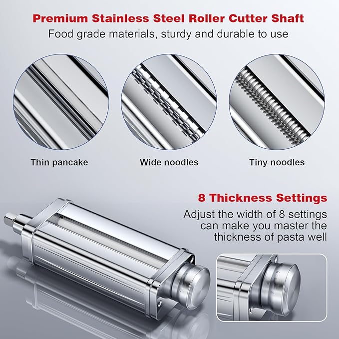 Pasta Maker Attachment for all KitchenAid Stand Mixer, including Fettuccine Cutter