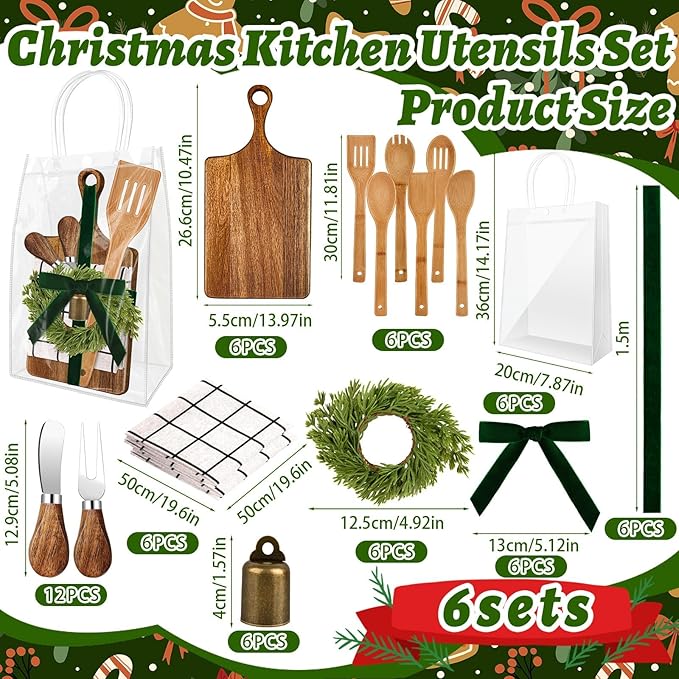6 Set Christmas Kitchen Utensils Gift Bulk Cheese Charcuterie Board Kit Knife Set Holiday Wreath for Christmas Kitchen Holiday Gift Party Decor Xmas Party Decor Friends Family Lover Presents
