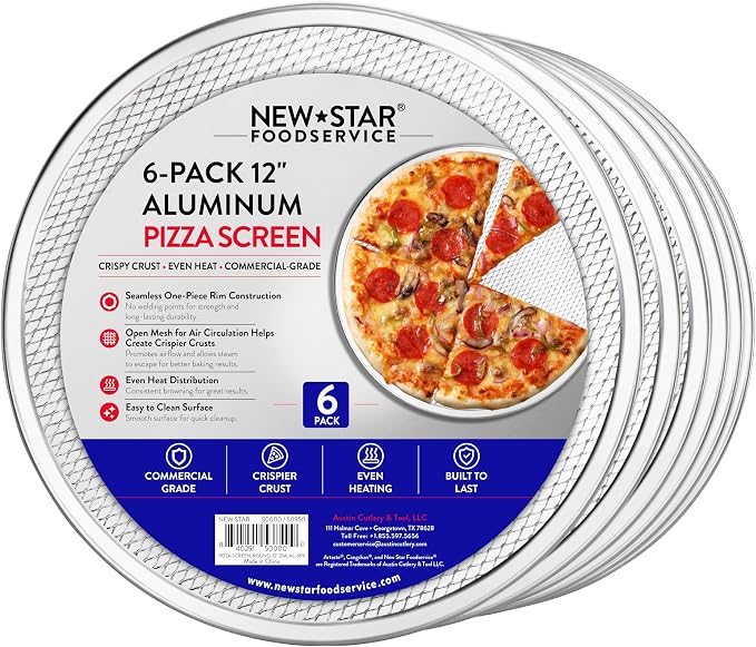 New Star Foodservice Restaurant-Grade Seamless Aluminum Pizza Baking Screen, 12 Inch, Pack of 6