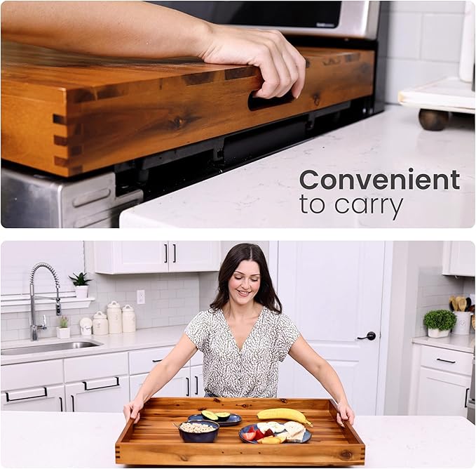 Stove Top Covers for Electric Stove 30”x22” (Outer) / 28.9”x20.8” (Inner) - Acacia Wood Noodle Board for Gas Stovetop - Stove Top Covers for Gas Burners - Sink Cover For Counter Space (Acacia color)