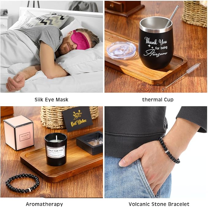 Nuogo 15 Pcs Birthday Gifts for Men Beard Care Set for Him Dad Birthday Gifts Basket Ideas Kit for Men Tumbler Bath Robe for Father's Day Dad Husband Boyfriend Box(Unhooded,Wine Red)