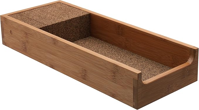 KNIFEdock Bamboo Knife Organizer for Kitchen Drawers – 15” In-Drawer Knife Block with Cork Composite – Space-Saving, Safe Storage for Your Knives